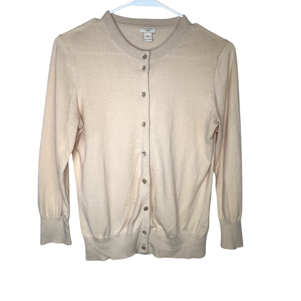 J Crew The Clare Cardigan Cream Sweater Womens M Beige Cotton Button Front Knit